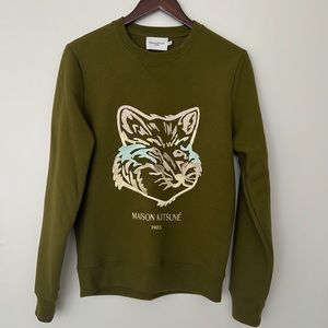 🦊 MASON KITSUNÉ Big Fox Embroidery Pullover Crewneck sweater in avocado 🥑